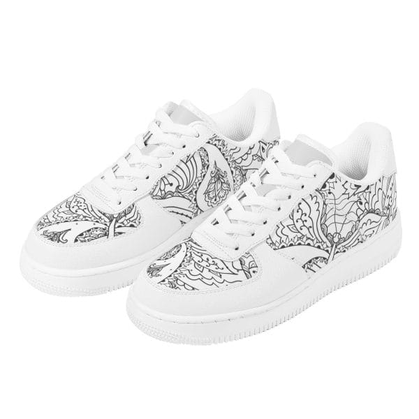 Black and White Drawing Men's Low Top Leather Shoes