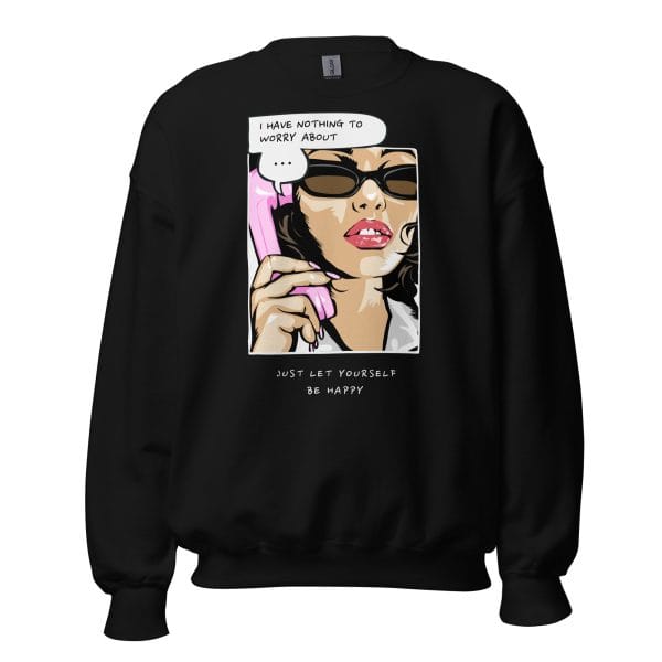 Cartoon Comic Girl Talking on the Telephone Sweatshirt featuring a fun and quirky cartoon design.