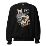 Dog Music Sweatshirt featuring a whimsical design of dogs playing bongos.