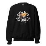 Royal Club Horse Ride Sweatshirt featuring a whimsical teddy bear and horse illustration.