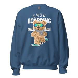 Teddy Bear Extreme Snowboarding Sweatshirt featuring a whimsical teddy bear snowboarding design.