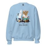 Teddy Happy Holidays Sweatshirt with a playful teddy bear, surfboard, and retro truck design.