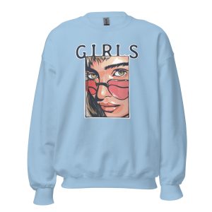 The Girl with the Sunglasses Sweatshirt featuring a bold design of a confident woman with sunglasses.