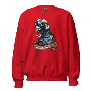 Road Rager Sweatshirt featuring a bold design of a monkey riding a motorcycle.