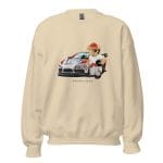 Racing Crew Ted Sweatshirt with a racing teddy bear, race car, and "Racing Crew" text.