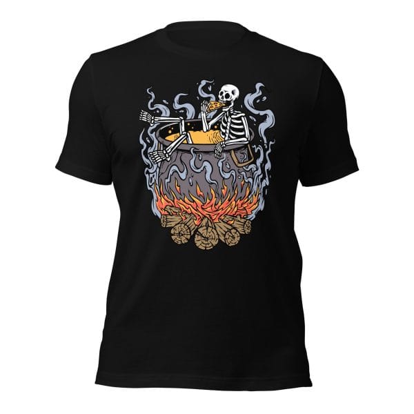 Skeleton Eating Pizza in a Warm Bath - Unisex t-shirt