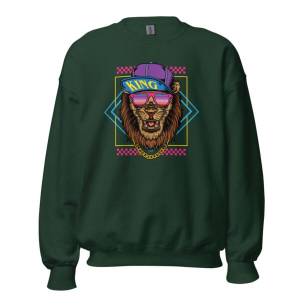 The King of Cool Sweatshirt featuring a bold and stylish lion with a jacket design.