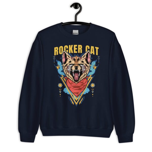 Rocker Cat Sweatshirt featuring a bold and edgy rocker cat design.