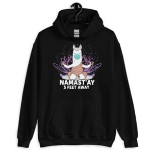 Llama Zen Hoodie featuring a serene llama in a zen pose.