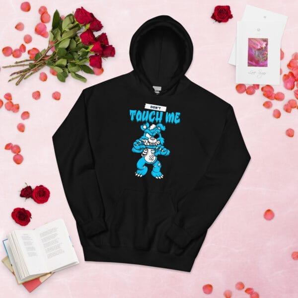 Don't Touch Me Hoodie featuring a bold and edgy psycho teddy bear illustration.