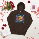 Veni Vidi Vici Hoodie featuring a bold and timeless Latin phrase design.