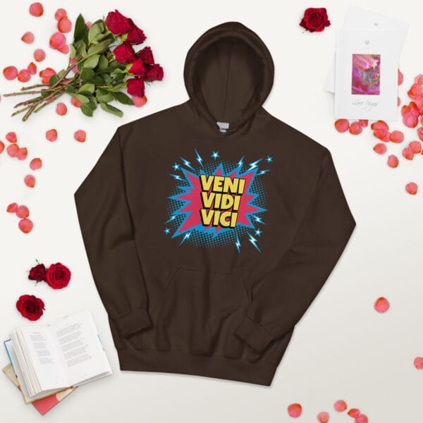 Veni Vidi Vici Hoodie featuring a bold and timeless Latin phrase design.