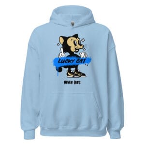 Lucky Cat Never Dies Hoodie featuring a bold and edgy lucky cat graphic.
