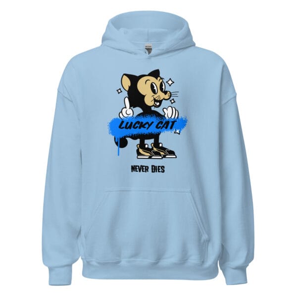 Lucky Cat Never Dies Hoodie featuring a bold and edgy lucky cat graphic.