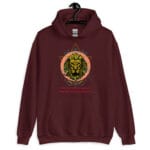 Lionheart Hoodie featuring a fierce golden lion with geometric symbols and an inspiring quote.