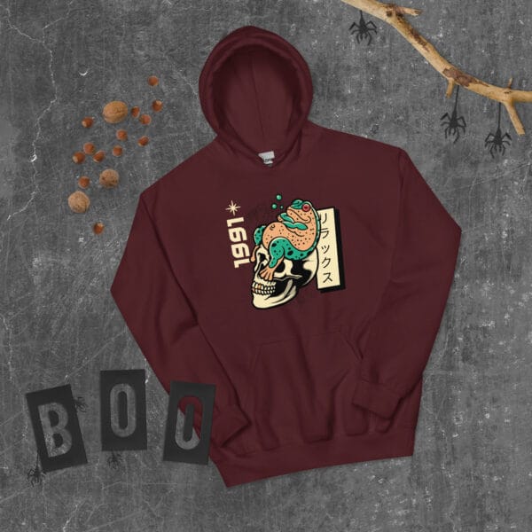 Cute and Creepy Hoodie featuring a playful blend of adorable and eerie elements.