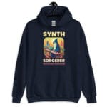 Synth Wizard Hoodie featuring a bold and whimsical wizard playing a synthesizer.
