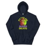 Myths Are Shared Dreams Hoodie featuring a cute cat dressed as a dragon with glowing green magic.