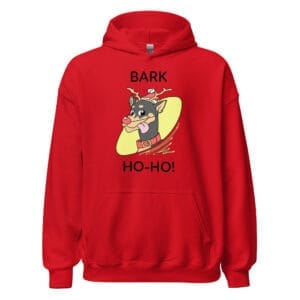 Ho Ho Ho It's a Dog Hoodie featuring a playful and festive dog dressed as Santa.