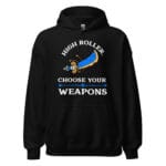 Weapon of Choice Hoodie featuring a powerful sword print.