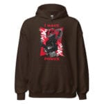She’s Got the Power Hoodie featuring a bold girl in a leather jacket and motorcycle helmet.