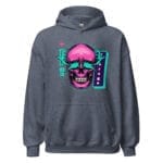 Skull Vision Hoodie featuring a neon pink skull with electric lightning eye beams.