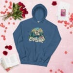 Mountain Magic Hoodie featuring a serene mountain and forest print.