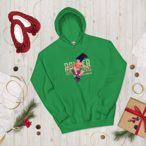 Skate Queen Hoodie featuring a dynamic design of a girl riding a skateboard.