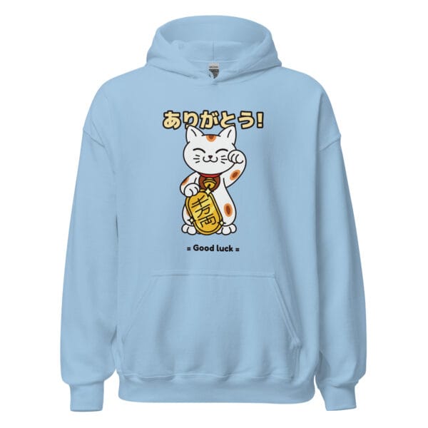 Japanese Charm Hoodie featuring a traditional Japanese cat illustration.