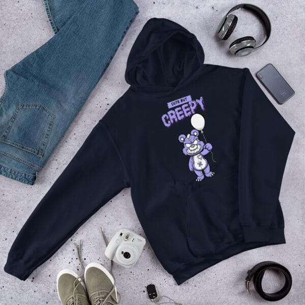 Cutie Psycho Hoodie featuring a horror teddy bear holding a balloon.