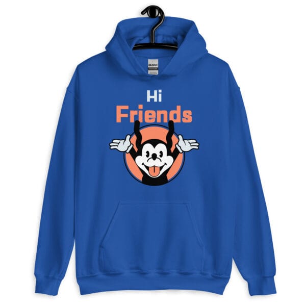 Hi Friends Hoodie featuring a fun and uplifting "Hi Friends" print.