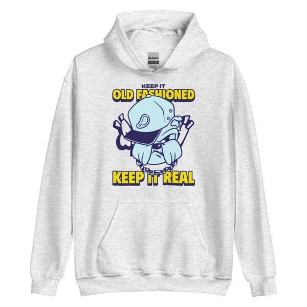 Keep It Old-Fashioned Unisex Hoodie featuring a bulldog in a cap design on the front.