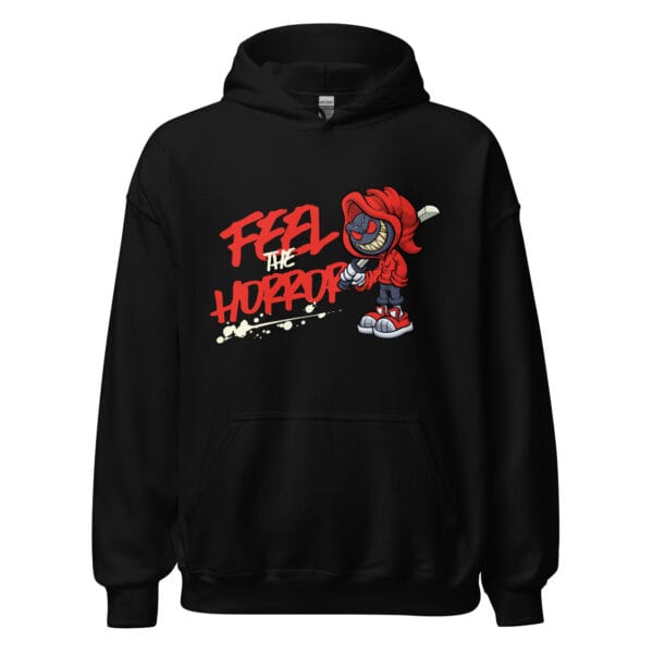 Feel the Horror Unisex Hoodie with a bold horror-inspired graphic.