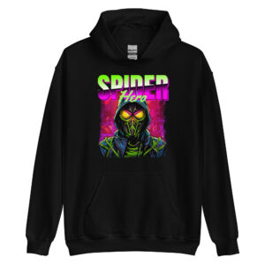 Spider Hero Unisex Hoodie showcasing a dynamic superhero graphic in action.