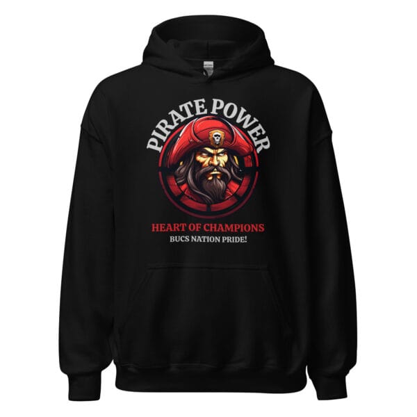 Pirate Power Unisex Hoodie featuring a bold pirate-inspired design, perfect for adventurers.