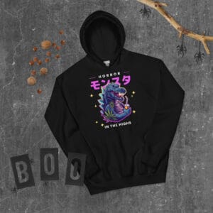 Horror Monster in the Highs Unisex Hoodie with a detailed spooky monster design on the front.