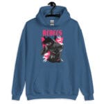 Rebel Unisex Hoodie with a dynamic anime warrior design carrying two swords.