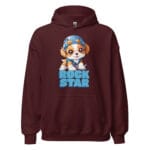 Rock Star Unisex Hoodie featuring a sweet dog wearing a helmet.