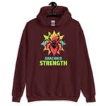 Arachnid Strength Unisex Hoodie featuring a bold spider design in striking detail.