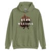 Born Warrior Unisex Hoodie with a Spartan warrior graphic holding a sword.