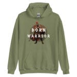 Born Warrior Unisex Hoodie with a Spartan warrior graphic holding a sword.