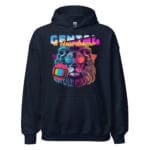 Future Lion Unisex Hoodie with a lion wearing sunglasses graphic.