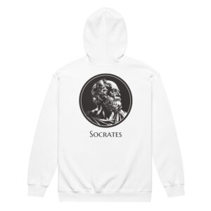 Socrates Unisex Heavy Blend Zip Hoodie with a classic Socrates profile in a circular medallion and "Socrates" text.