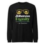 Unisex long sleeve tee featuring a retro-inspired JOHNSON FAMILY ON VACATION design with laid-back vacation energy