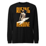 Rising Heroine Tee featuring a bold illustration of a determined female hero