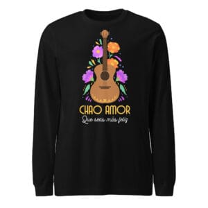 Unisex long sleeve tee featuring a bold guitar-themed design