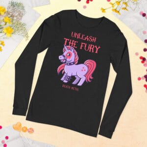 Unisex long sleeve tee featuring a bold Unleash the Fury design