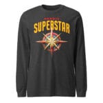 Unisex long sleeve tee featuring a bold HEROIC SUPERSTAR design with a dynamic, powerful aesthetic