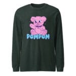Unisex long sleeve tee featuring POMPOM pink teddy bear with a spiked collar and heart details