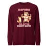 Unisex long sleeve tee featuring a muscular flexing dog and an admiring pup